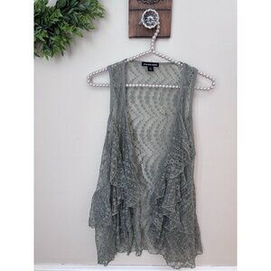 Cha Cha Vente Womens Size M Green Lace Ruffed Cardigan Open Front Fairycore